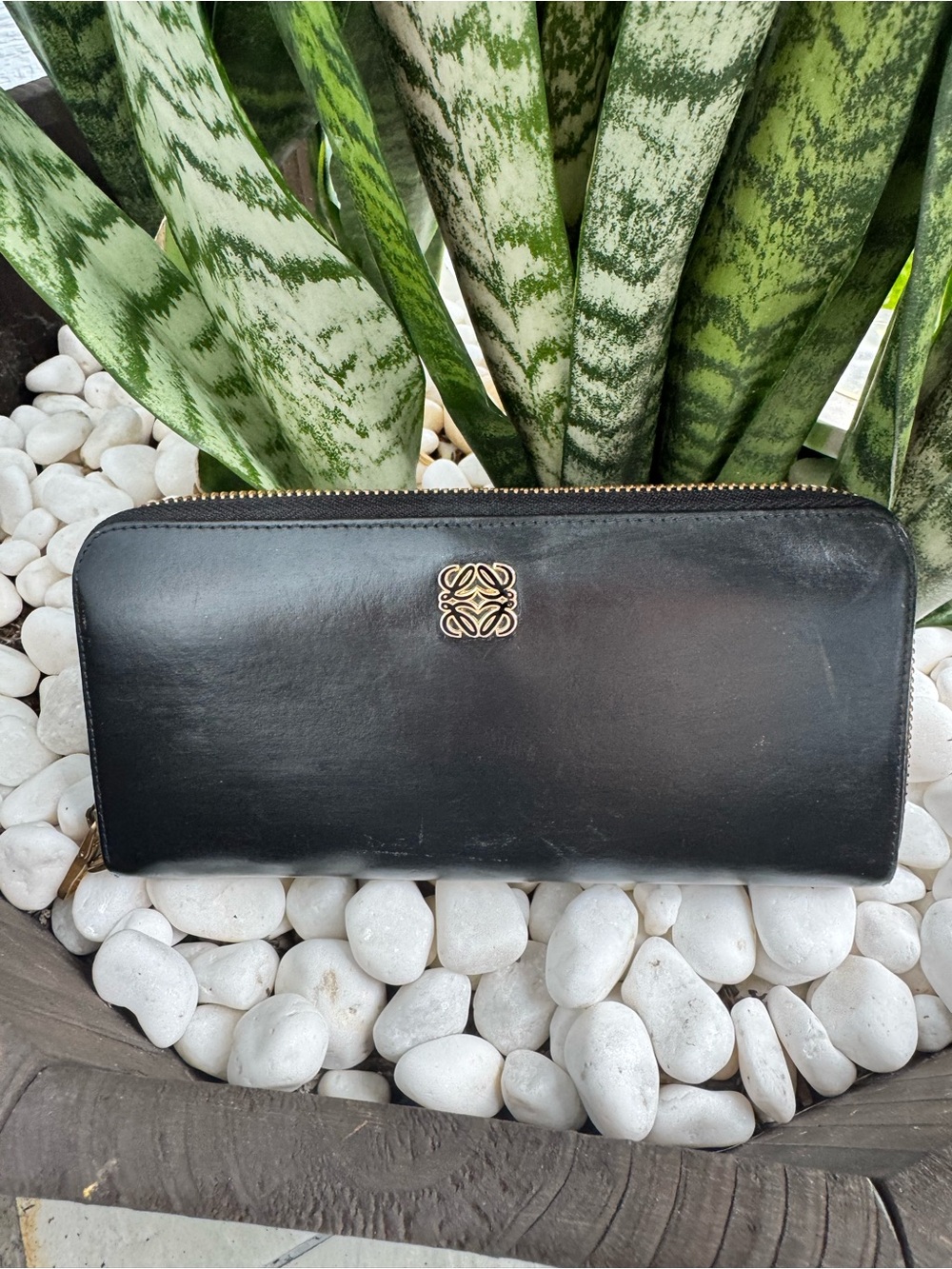 Loewe Black Leather Zip Around Long Wallet Anagram Logo Made in Spain